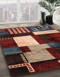 Abstract Dark Almond Brown Modern Rug, abs3229