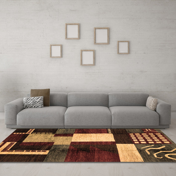 Machine Washable Abstract Brown Modern Rug in a Living Room,, wshabs3229brn