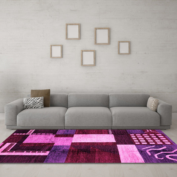 Machine Washable Abstract Pink Modern Rug in a Living Room, wshabs3229pnk