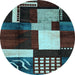 Round Abstract Light Blue Modern Rug, abs3229lblu