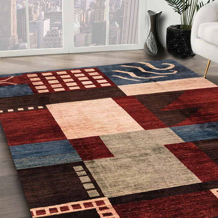 Machine Washable Abstract Dark Almond Brown Rug in a Family Room, wshabs3229