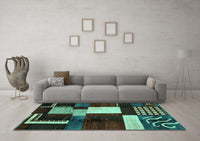 Machine Washable Abstract Turquoise Modern Rug, wshabs3229turq