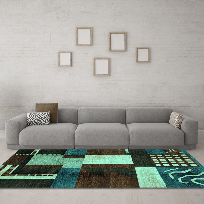 Machine Washable Abstract Turquoise Modern Area Rugs in a Living Room,, wshabs3229turq
