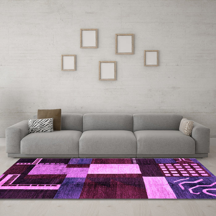 Machine Washable Abstract Purple Modern Area Rugs in a Living Room, wshabs3229pur