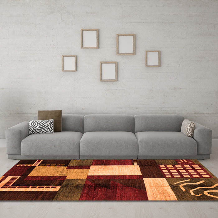 Machine Washable Abstract Orange Modern Area Rugs in a Living Room, wshabs3229org