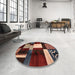 Round Abstract Dark Almond Brown Modern Rug in a Office, abs3229