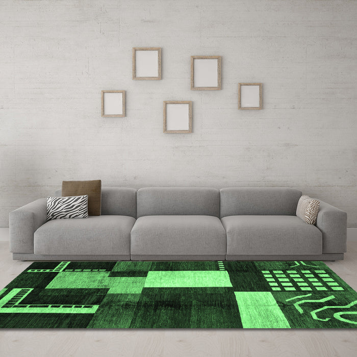 Machine Washable Abstract Emerald Green Modern Area Rugs in a Living Room,, wshabs3229emgrn