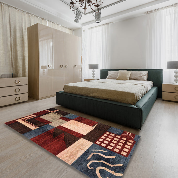 Machine Washable Abstract Dark Almond Brown Rug in a Bedroom, wshabs3229
