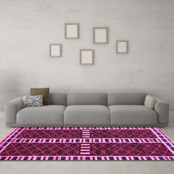 Machine Washable Abstract Pink Modern Rug in a Living Room, wshabs322pnk