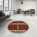 Round Abstract Dark Red Modern Rug in a Office, abs322