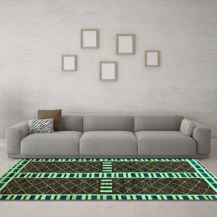 Machine Washable Abstract Turquoise Modern Area Rugs in a Living Room,, wshabs322turq