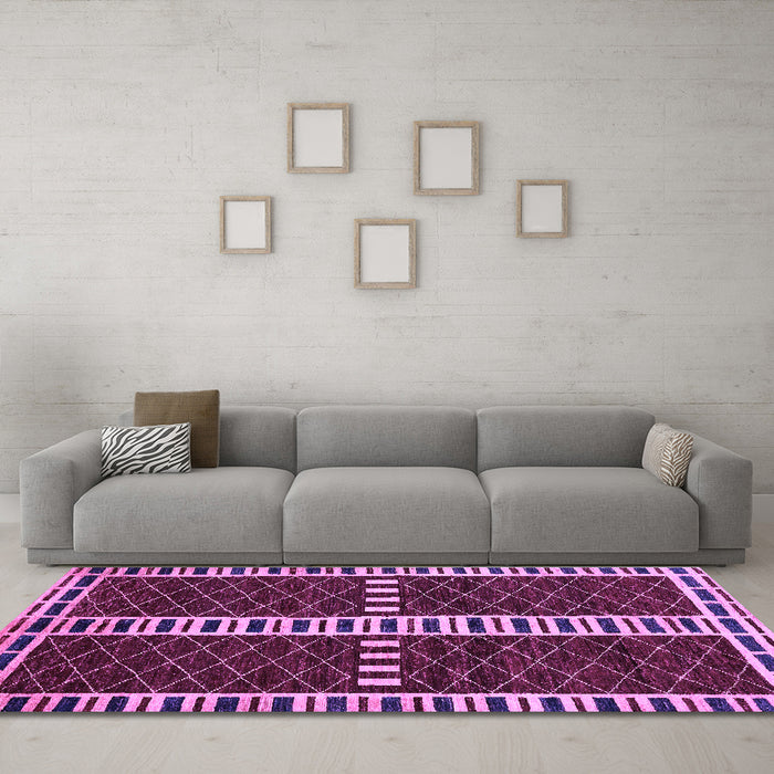 Machine Washable Abstract Purple Modern Area Rugs in a Living Room, wshabs322pur