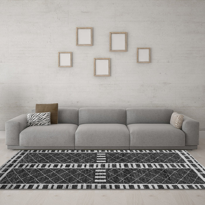 Machine Washable Abstract Gray Modern Rug in a Living Room,, wshabs322gry