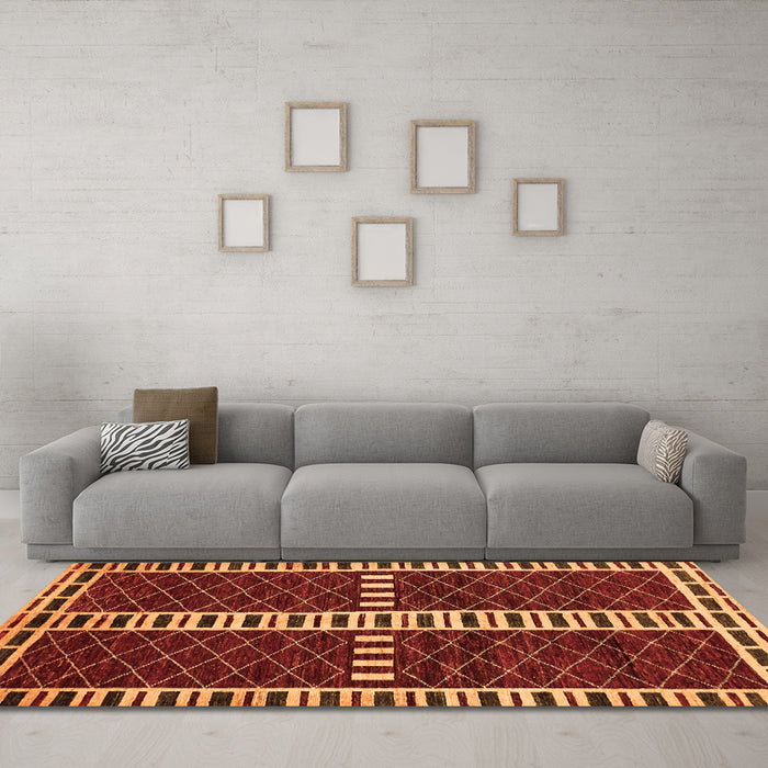 Machine Washable Abstract Orange Modern Area Rugs in a Living Room, wshabs322org