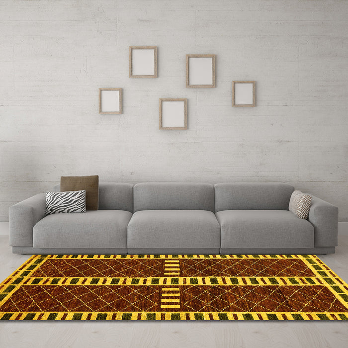 Machine Washable Abstract Yellow Modern Rug in a Living Room, wshabs322yw