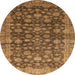 Round Abstract Saddle Brown Oriental Rug, abs3230