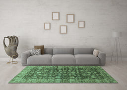 Machine Washable Oriental Turquoise Traditional Area Rugs in a Living Room,, wshabs3230turq