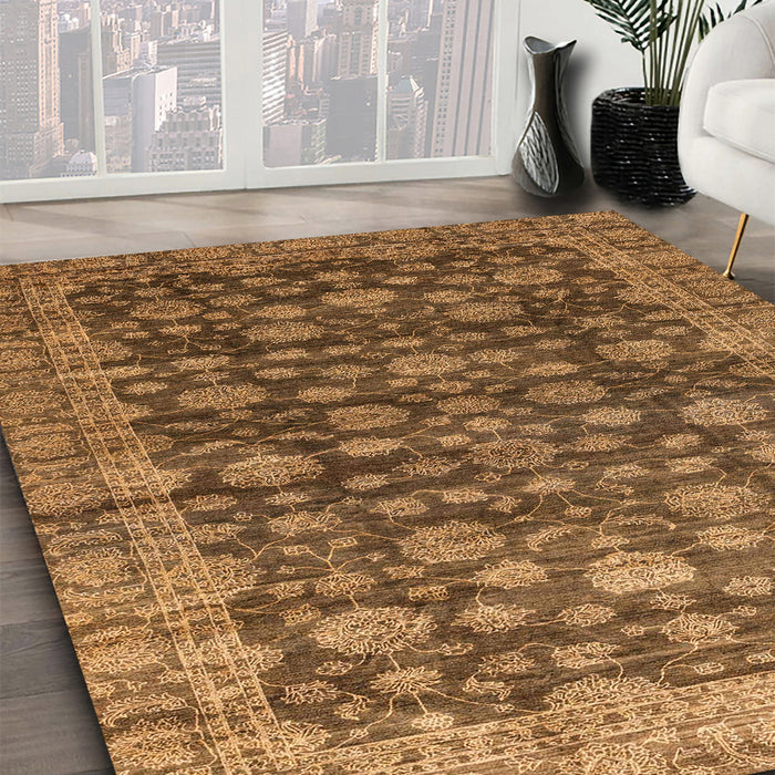 Abstract Saddle Brown Oriental Rug in Family Room, abs3230