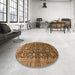 Round Machine Washable Abstract Saddle Brown Rug in a Office, wshabs3230