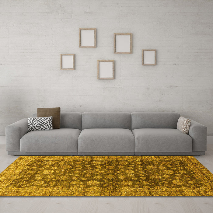Machine Washable Oriental Yellow Traditional Rug in a Living Room, wshabs3230yw