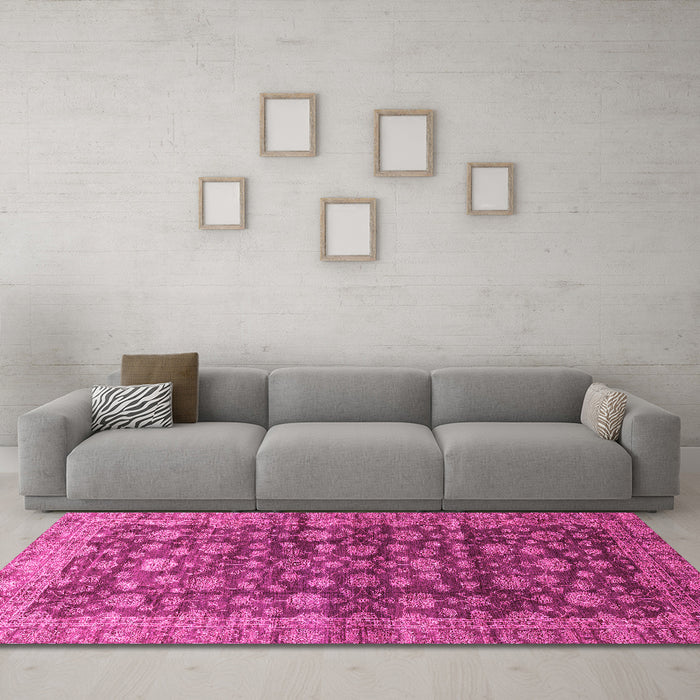 Machine Washable Oriental Pink Traditional Rug in a Living Room, wshabs3230pnk
