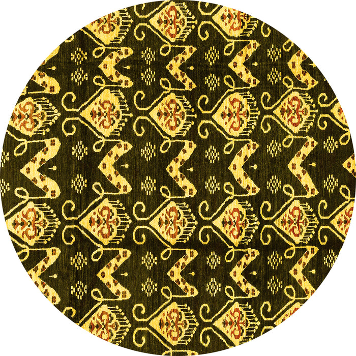Round Machine Washable Abstract Yellow Modern Rug, wshabs3231yw