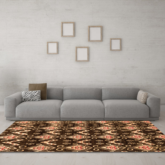 Machine Washable Abstract Orange Modern Area Rugs in a Living Room, wshabs3231org