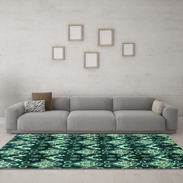 Machine Washable Abstract Turquoise Modern Area Rugs in a Living Room,, wshabs3231turq