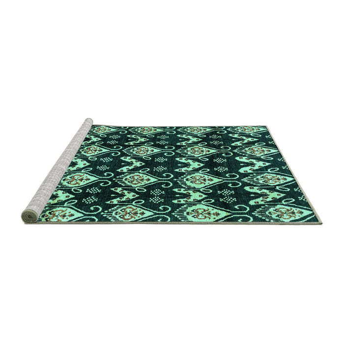 Sideview of Machine Washable Abstract Turquoise Modern Area Rugs, wshabs3231turq