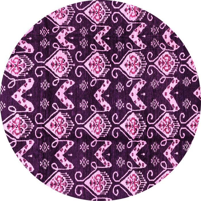 Round Machine Washable Abstract Pink Modern Rug, wshabs3231pnk