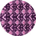 Round Machine Washable Abstract Pink Modern Rug, wshabs3231pnk