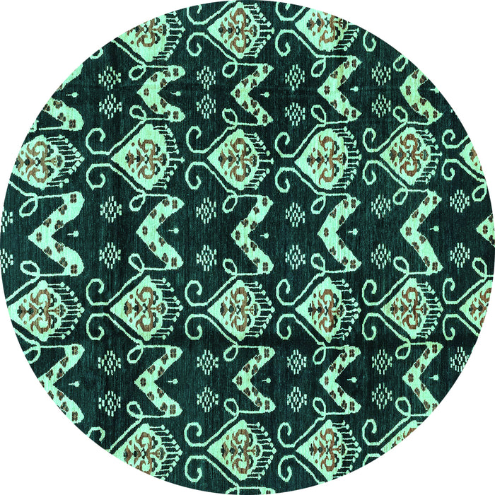 Round Machine Washable Abstract Turquoise Modern Area Rugs, wshabs3231turq