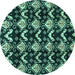 Round Machine Washable Abstract Turquoise Modern Area Rugs, wshabs3231turq