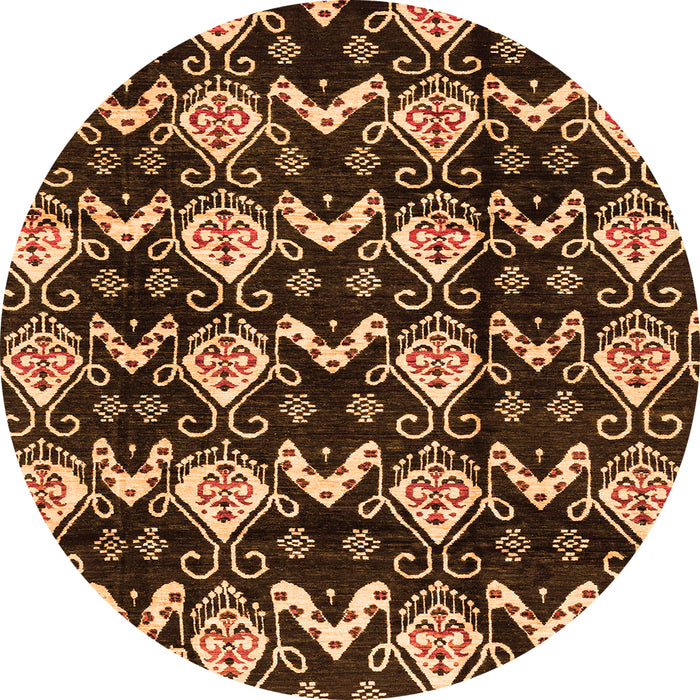 Round Machine Washable Abstract Orange Modern Area Rugs, wshabs3231org