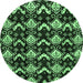 Round Machine Washable Abstract Emerald Green Modern Area Rugs, wshabs3231emgrn