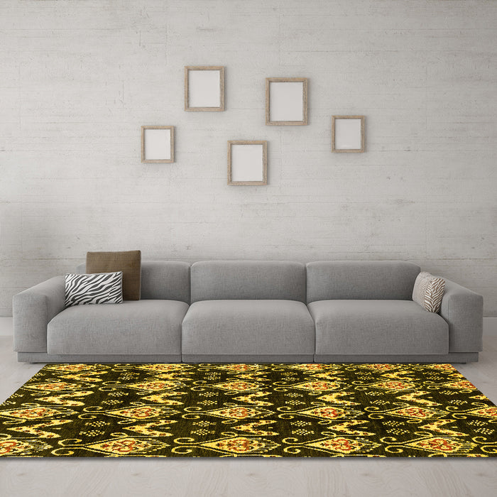 Machine Washable Abstract Yellow Modern Rug in a Living Room, wshabs3231yw