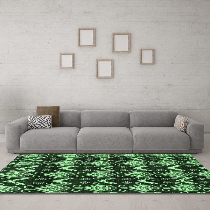 Machine Washable Abstract Emerald Green Modern Area Rugs in a Living Room,, wshabs3231emgrn