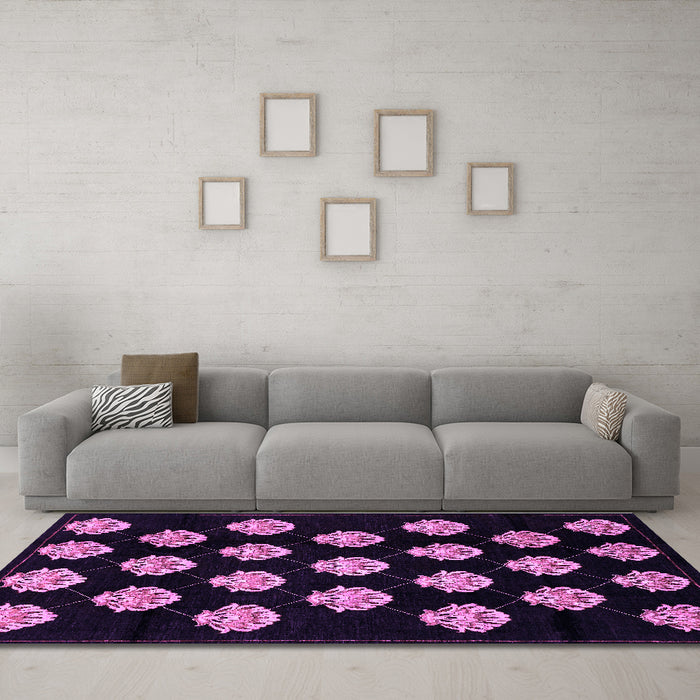 Machine Washable Abstract Purple Modern Area Rugs in a Living Room, wshabs3232pur