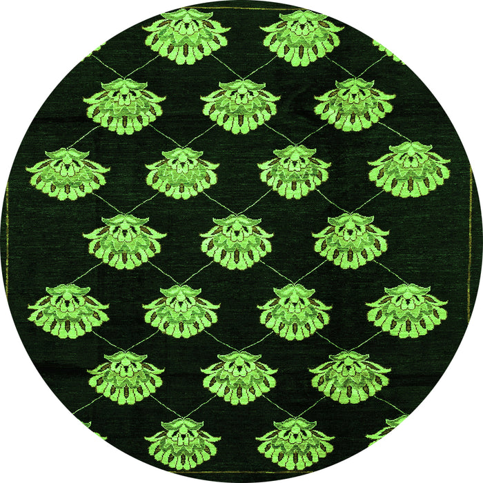 Round Machine Washable Abstract Green Modern Area Rugs, wshabs3232grn