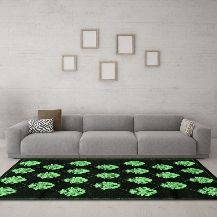 Machine Washable Abstract Emerald Green Modern Area Rugs in a Living Room,, wshabs3232emgrn