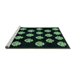 Sideview of Machine Washable Abstract Turquoise Modern Area Rugs, wshabs3232turq