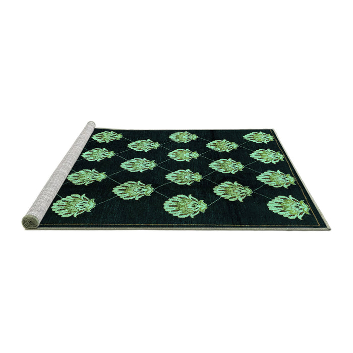 Sideview of Machine Washable Abstract Turquoise Modern Area Rugs, wshabs3232turq