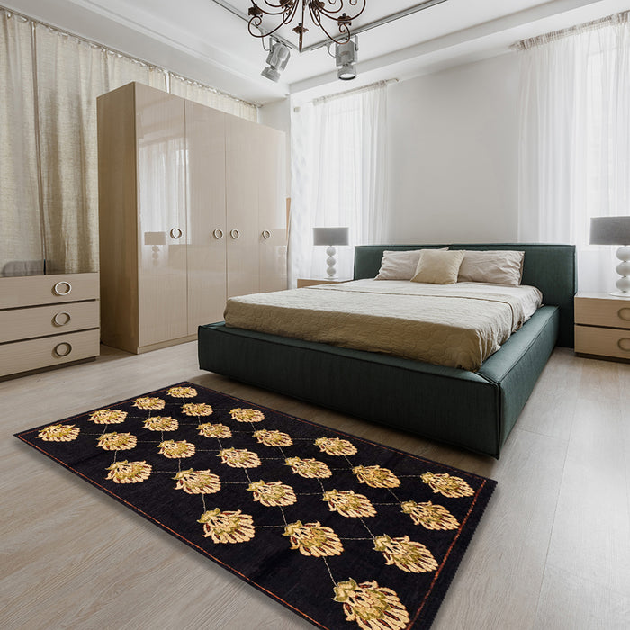 Abstract Sienna Brown Modern Rug in a Bedroom, abs3232