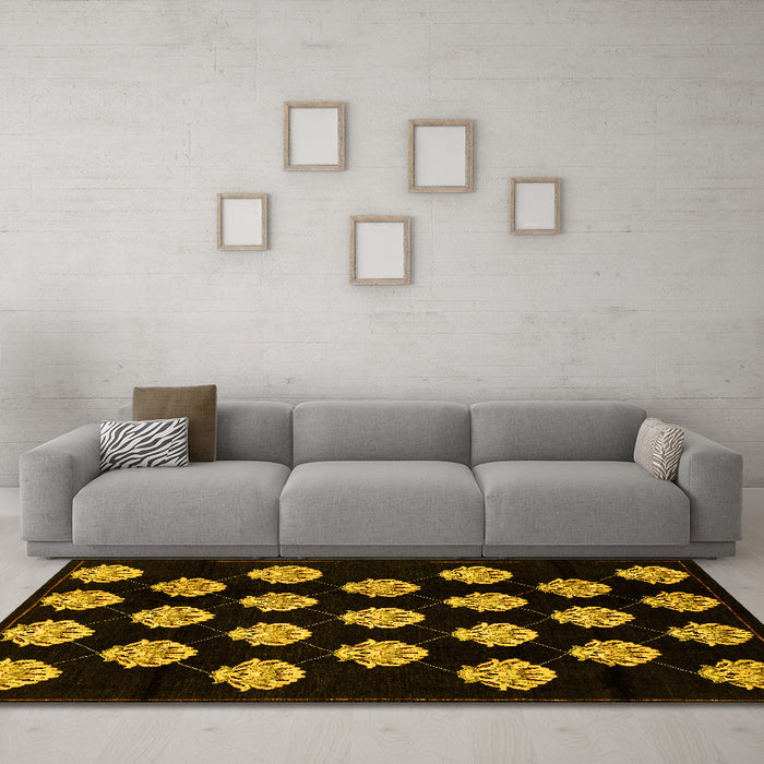 Machine Washable Abstract Yellow Modern Rug in a Living Room, wshabs3232yw