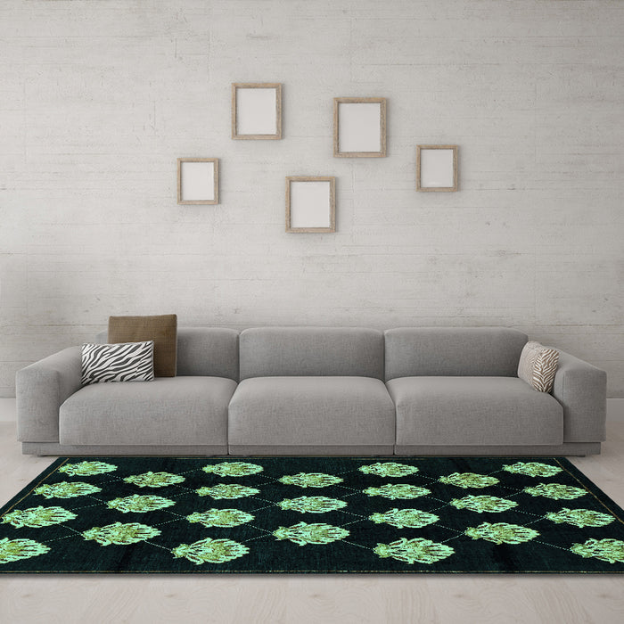 Machine Washable Abstract Turquoise Modern Area Rugs in a Living Room,, wshabs3232turq