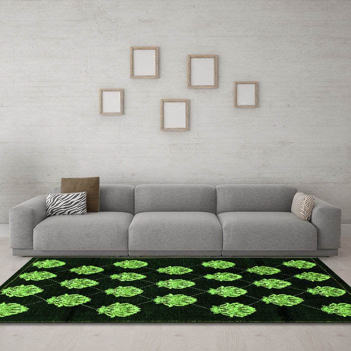 Machine Washable Abstract Green Modern Area Rugs in a Living Room,, wshabs3232grn