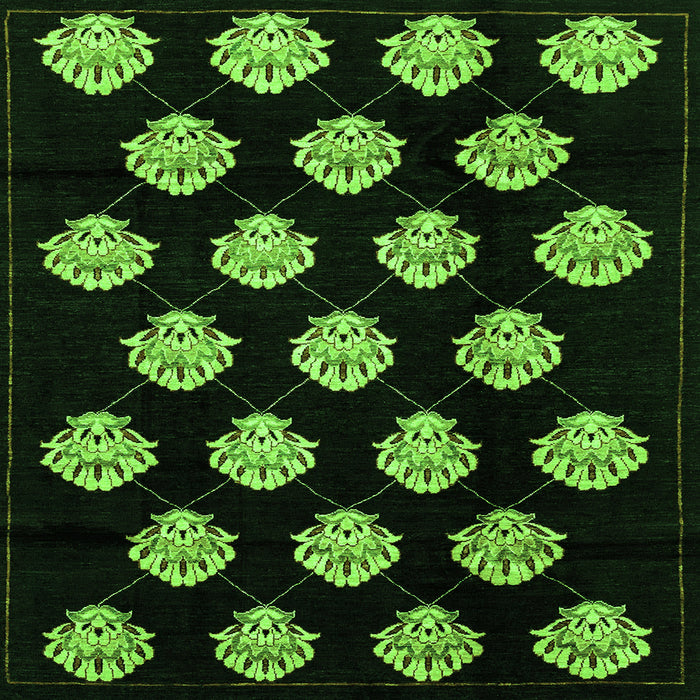 Square Machine Washable Abstract Green Modern Area Rugs, wshabs3232grn