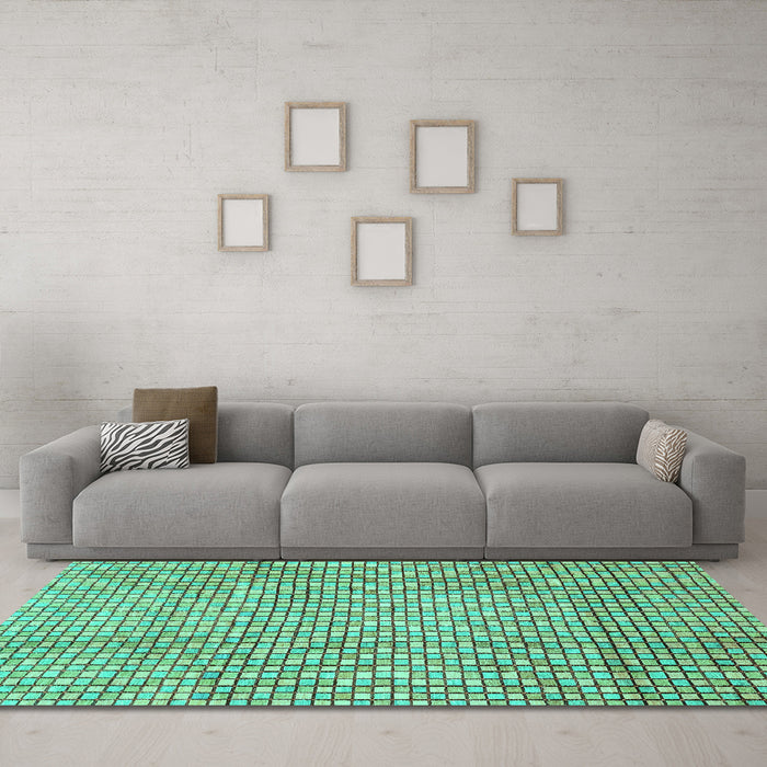 Machine Washable Abstract Turquoise Modern Area Rugs in a Living Room,, wshabs3233turq