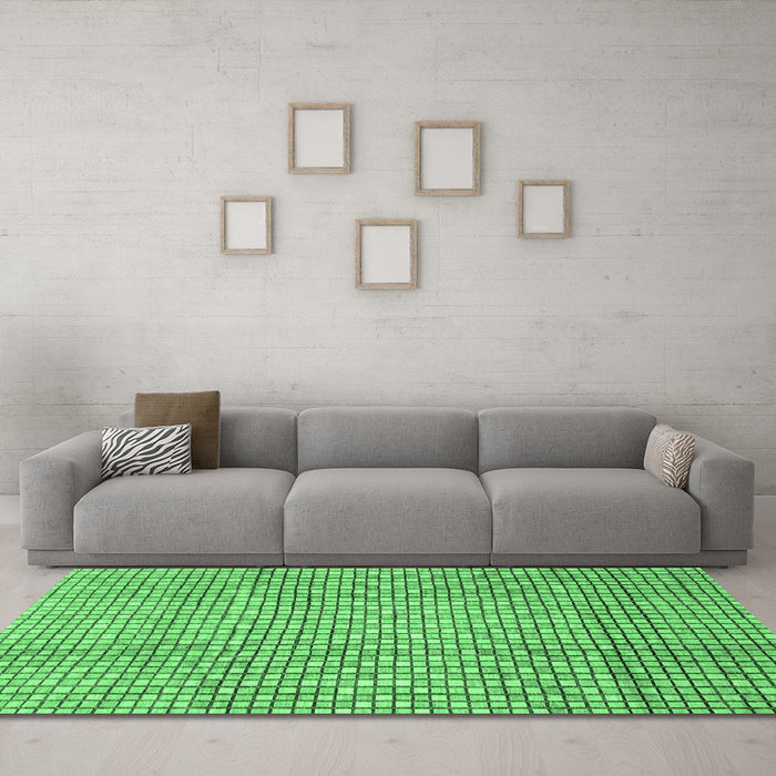 Machine Washable Abstract Emerald Green Modern Area Rugs in a Living Room,, wshabs3233emgrn