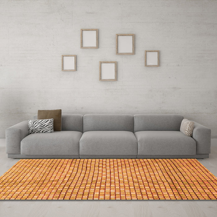 Machine Washable Abstract Orange Modern Area Rugs in a Living Room, wshabs3233org